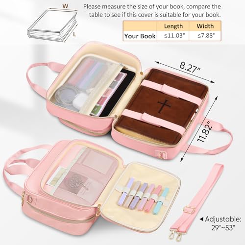 FINPAC Large Bible Cover Case for Women, Bible Bag Study Supplies Kit - color: Pink