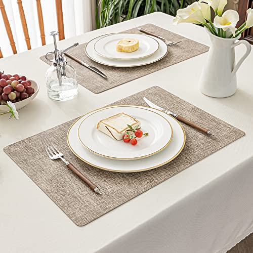 Romanstile Vinyl Placemats Set of 6-12 X 18 Inch - Heat Resistant Place Mats 100% Waterproof Oilproof Wipeable Reversible Faux Leather Table Mats for Kitchen/Dining/Party/Outdoor, Khaki - color: Khaki
