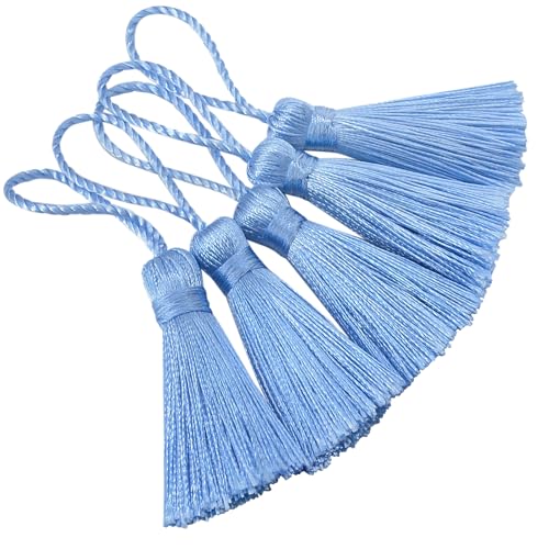 20Pcs 4.3 Inch Silky Mini Craft Tassels for Earrings, Souvenir(Sky Blue) - color: Sky Blue