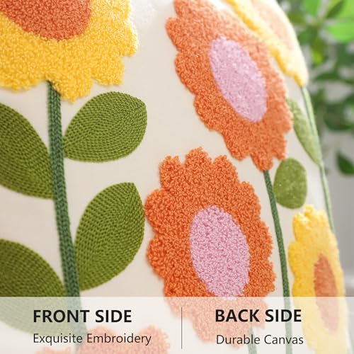 LUOYEHK Embroidered Throw Pillow Covers 18x18 Inch Set of 2 Orange Sunflower Decorative Pillow Cover Spring Summer Boho Cushion Pillowcase for Couch Sofa Bed Living Room - color: Orange Sunflower