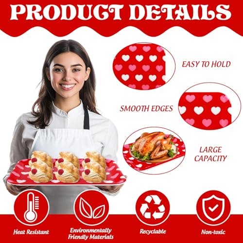 JarThenaAMCS 3Pcs Valentine' s Day Serving Trays Reusable Serving Dishes Red Pink Heart Decorative Platter for Wedding Party Sharing Snacks Fruits Dessert, 13 x 10 Inch - style: Red Pink Heart