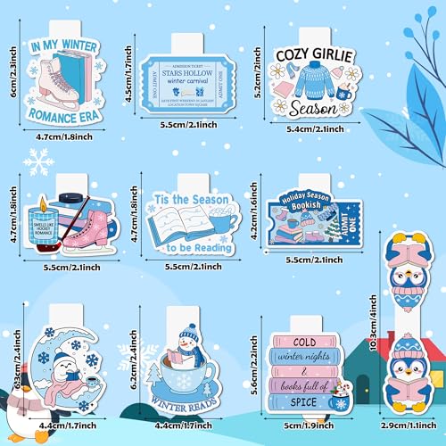 10Pcs Winter Magnetic Bookmarks - Cozy Winter Reader Bookmarks for Reading, Romance Blue Book Mark Clips Page Markers for Reading Club Book Lover Students Teachers Friends Holiday Season Bookish Gifts - style: Cozy Winter