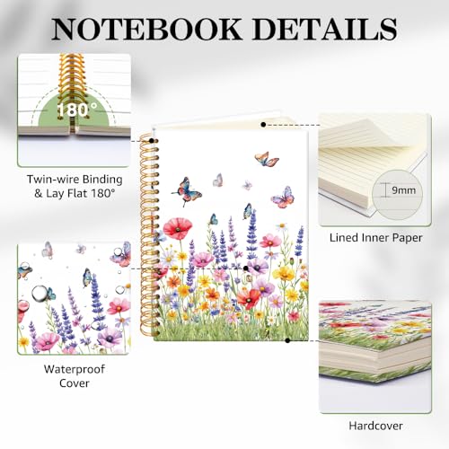 ERHACHAIJIA Watercolor Wildflowers Lined Spiral Notebook for Coworker - color: Red-Green