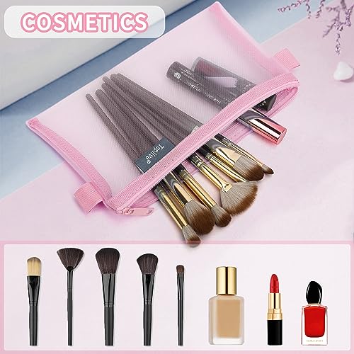 Toplive 3 Pieces Pencil Case Set, Clear Exam Pencil Pouch, Nylon Mesh Zipper Pen Case Bag, Makeup Bag for Women, Portable Office School Stationery Storage Pouch for Students Adults, Green Pink Blue