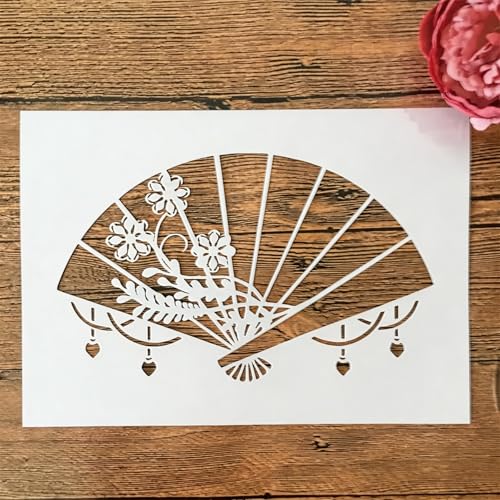 TIAMECH A4 Reusable Chinese Fan Stencil for Painting - style: Chinese Fan