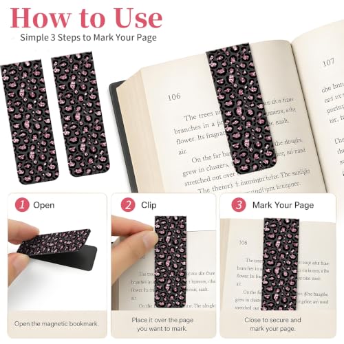 5 Pieces Magnetic Bookmarks, Cute Magnet Bookmark Clips, Colorful Page Markers for Books, Reading Supplies for Book Lovers, Women and Men Glitter Pink Black Leopard - color: Glitter Pink Black Leopard