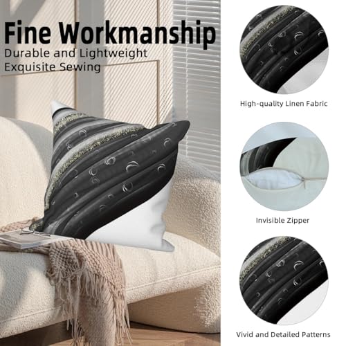 Abstract Fluid Throw Pillow Cover Black Ocean Wave Ink Gold Sequin Halo Minimalist Art Modern Aesthetic Linen Square Cushion Covers for Outdoor Couch Sofa Bedroom Home 26x26 Inch Set of 4 - color: Black 2, size: 26" x 26" (Pack of 4)