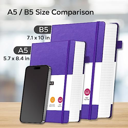 Lined Journal Notebook, 320 pages B5 College Ruled Notebook Journal for Writing Women and Men, Hardcover Leather Journal Notebook for School Office Work, 7.1'' X 10'', Pearlescent Purple Notebook - color: 3.Purple, size: B5