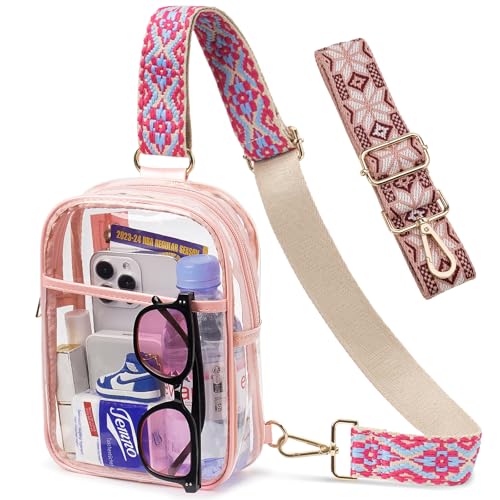 Clear Bag for Stadium Events, Clear Crossbody Sling Purse, 2 Straps - color: 1# Pink-a, style: Style 1