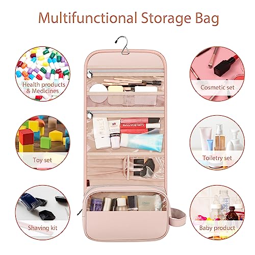 FINTIE Hanging Toiletry Bag Portable Travel Cosmetic Makeup Organizer - color: Pink