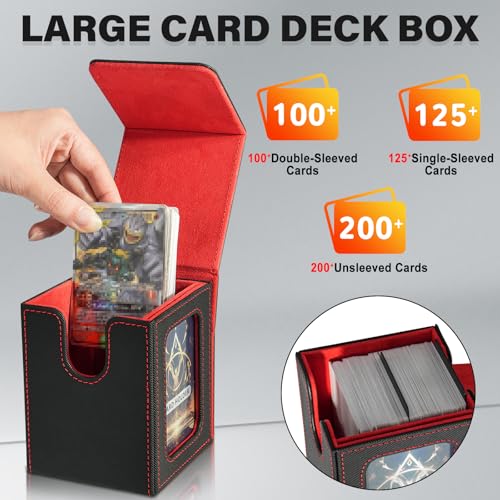Card Deck Box for MTG Commander, Deck Case Holds 100 Double-Sleeved Cards - color: Black & Red, size: 1 Box