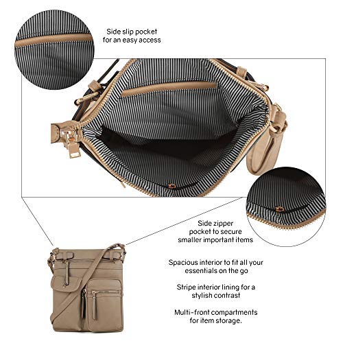 SG SUGU Katie Lightweight Medium Crossbody Bag Shoulder Bag with Multi Pocket for Women - color: Khaki