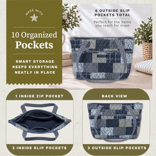 Bella Taylor Small Tote, Quilted Shoulder Bag for Women - color: Heritage Blue Patch