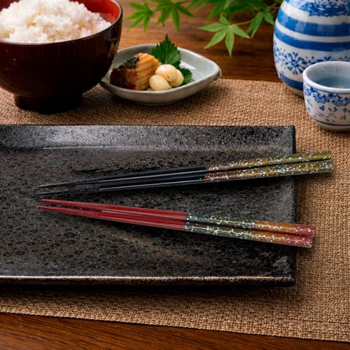 Premium Japanese Chopsticks Set for 2 [Made in Japan] Reusable Wooden Chopsticks with Elegant Iridescent Inlay Traditional Lacquered Finish D (Flame Red 2prs (MK060)) - color: Flame Red 2prs (MK060)