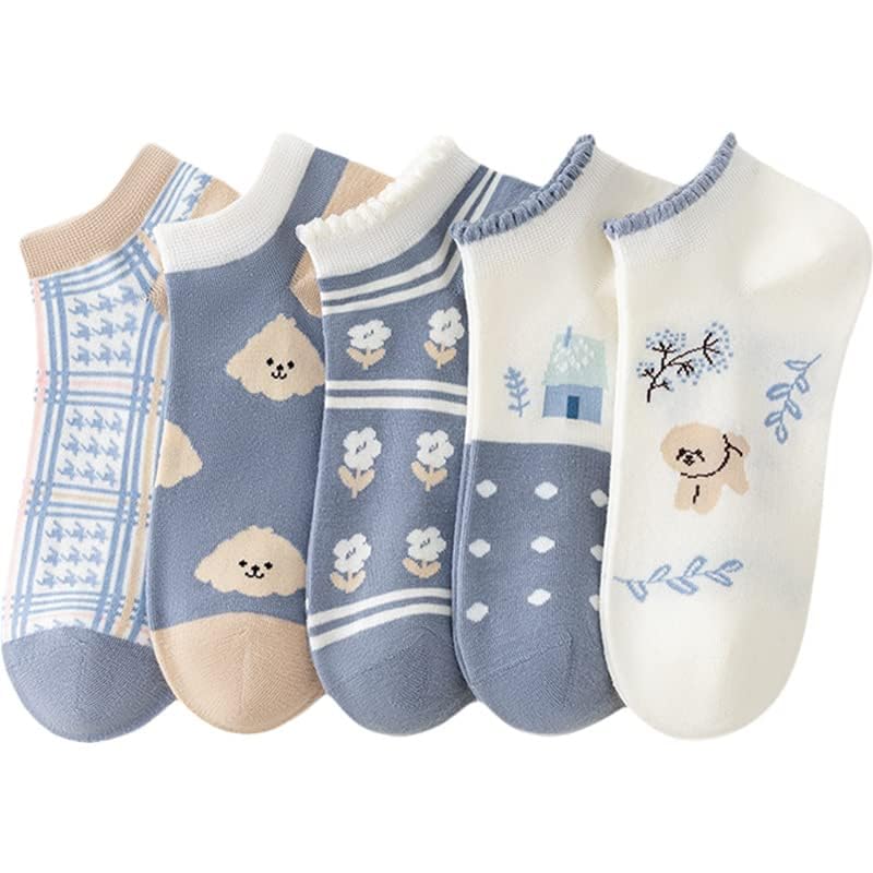 Cute Animals/Flowers Patterned Ankle Socks for Women - color: 5 Pairs-dog