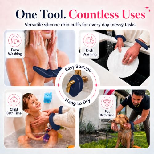 LiquiBands Face Washing Wristbands - Original Drip Catch Cuffs (Blue, L/XL) - color: Midnight Blue, size: L/XL