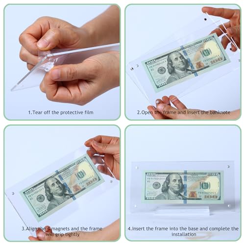 4 Pcs Dollar Bill Frame Display Acrylic Dollar Bill Holder for Collectors Currency Frame Display Case Double-Sided Transparent Ticket Banknotes Stamp Photo Protector(Transparent-4) - color: Transparent-4