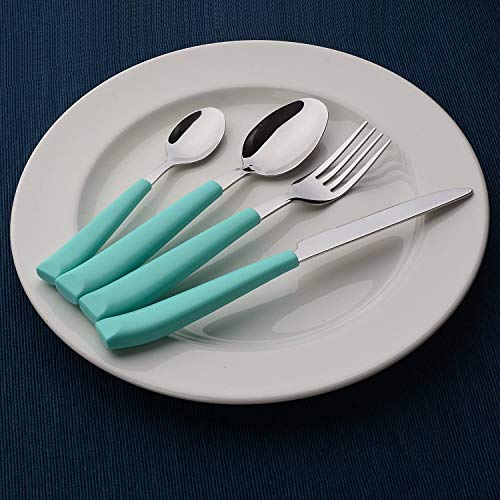 ANNOVA Silverware Set Stainless Steel Colorful Handle Tableware Kitchen Flatware Set Utensils, Includes Dinner Knives, Forks, Spoons & Dessert Spoons (Turquoise, 16 Pieces) - color: Turquoise 16Pieces