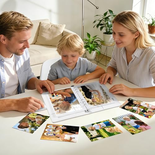 A5 PU Leather Photo Album with 60 Pockets, 5x7 Top Loading Double-Sided Sleeves, Adjustable 6 Ring Binder for Photos, Scrapbook & Keepsakes, White - color: White