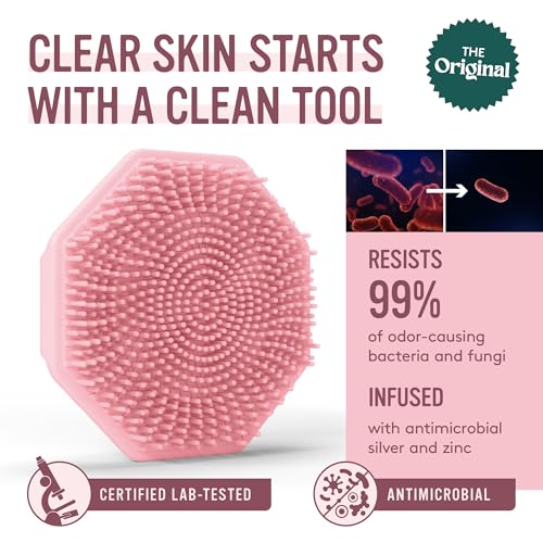 Sud Scrub® Antimicrobial Silicone Face Scrubber, 1 Pack, Gentle Face Exfoliator for Sensitive Skin, Eco Friendly Facial Cleansing Brush, Exfoliating Face Brush for Men and Women (Pink) - color: Pink