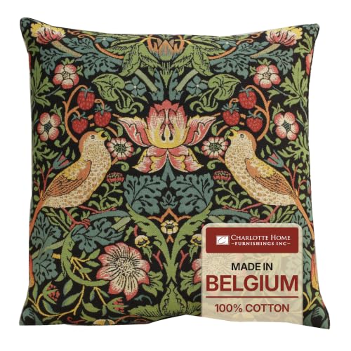 William Morris Strawberry Thief A Black Tapestry Throw Pillow Cover 18 x 18 - color: Black Strawberry Thief I