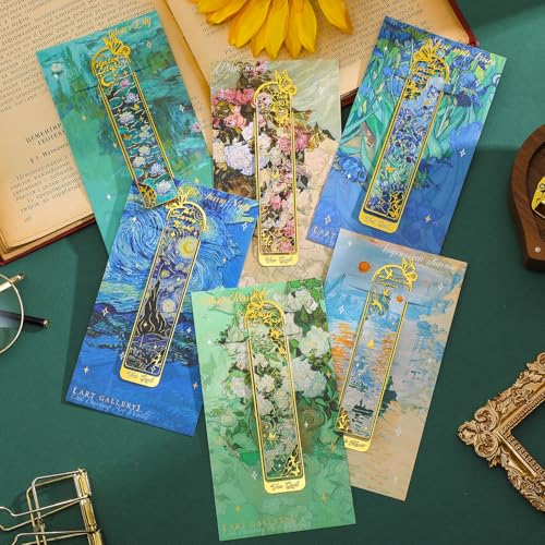 6 Pieces Metal Clip Bookmarks for Women, Golden Hollow Butterfly Bookmark Monet Oil Painting Theme Book Mark Birthday Funny Art Gifts for Book Lovers Writers Readers Children Teens Men - style: 6Pcs Clip