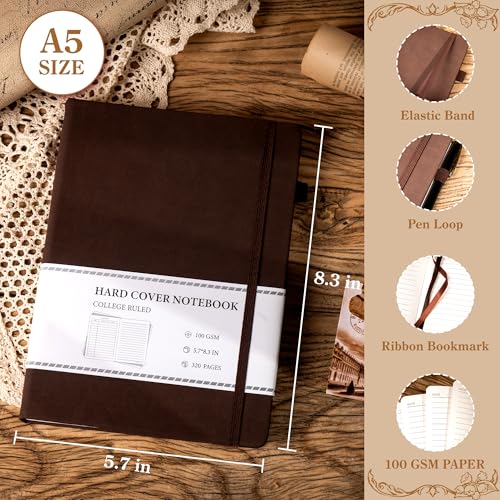 CAGIE Journal Notebook for Men Women Leather Journaling Diary Daily, Brown - color: Coffee, style: Lined A5