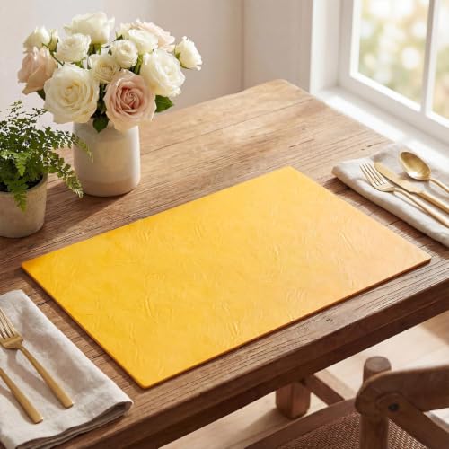 Artoid Mode Yellow Faux Leather Placemats Set of 4 - color: Yellow, size: 12" x 18", Rectangular Set of 4