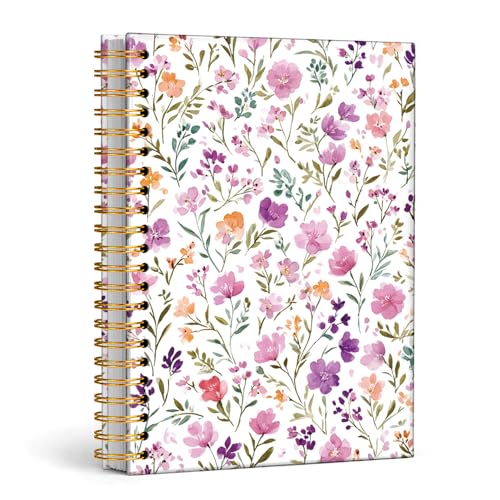 Enkvke Cute Spiral Notebook Journal for Women - color: Floral-Pink Purple-A5