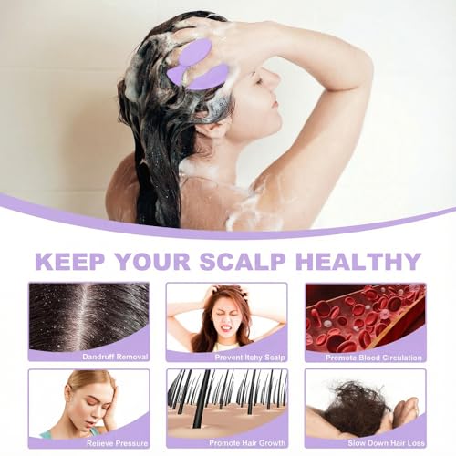 Silicone Scalp Massager Shampoo Brush, Scalp Brush for Hair Growth & Dandruff Removal, Hair Scrubber Scalp Stimulator Exfoliator Brush with Soft Bristles for Wet Dry Scalp Care (Light Purple) - color: Light Purple