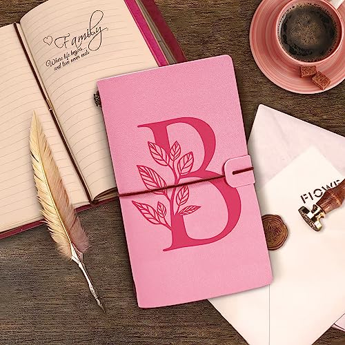 Personalized Journal Gift-Pink Initial Leather Journal+Heart Diamond Pen Set,Travel Notebook Diary Gifts,Refillable Notepads,Christmas,Birthday Gifts for Women Girls (7.9"x4.7") (B) - style: B