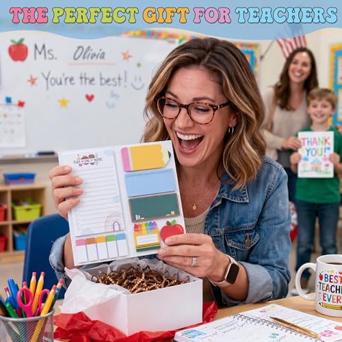 BEAWART Teacher Sticky Notes Set, Rainbow Boho Classroom Appreciation Gift - color: Rainbow Boho Teacher Sticky Notes