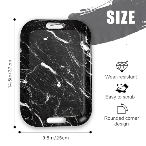 Serving Trays with Handles, 14.5 x 9.8 inch Rectangular Plastic Tray for Restaurant, Kitchen, Black Marble - color: Black Marble