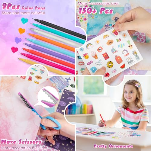 QIYVLOS 2 Pack DIY Journal Kit for Girls, Journaling Diary Toys for Ages 8-13, Arts and Crafts Birthday Stationery Set Gifts for Teen Girls Ages 8 9 10 11 12 13 14 Year Old - style: Purple