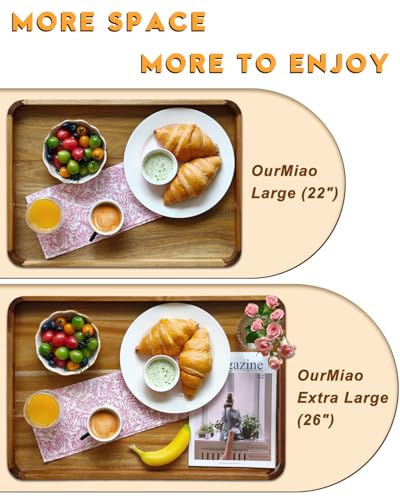 26"x17" Wooden Serving Tray, Acacia Ottoman Tray, Rounded Corners - size: 26" x 17.3" x 2"