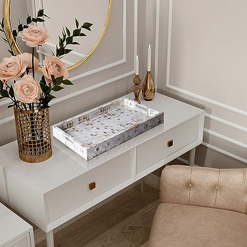 Handicrafts Home Mother of Pearl White Decorative Serving Ottoman Tray17x11 - color: Discovery Jewel Grande, size: 17" x 11" x 2"