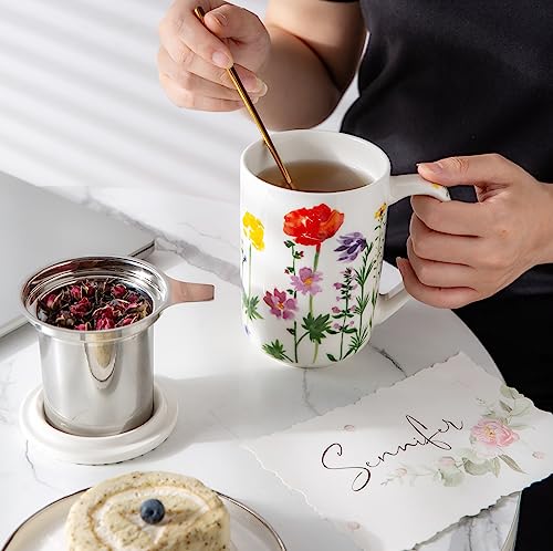 AmorArc Tea Cup With Infuser and Lid, 18oz Loose Leaf Tea Mug With Steeper - color: Wild Flowers