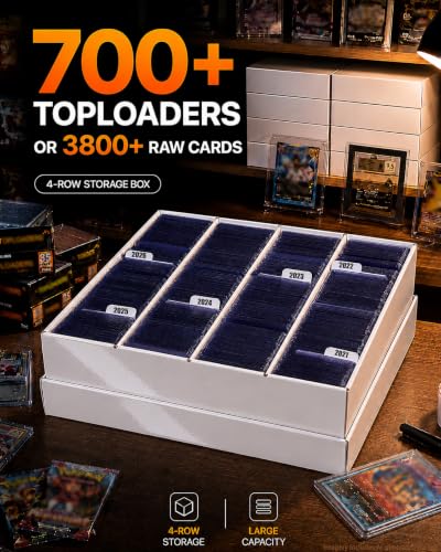 4 Row Toploader Trading Card Storage Box with Divider, Duty Double Wall Box - size: 1 piece 14in for Toploader