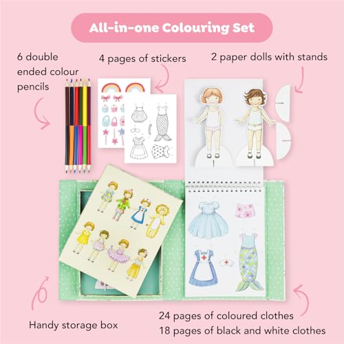 Tiger Tribe: Paper Dolls Kit - Vintage - Design & Dress 2 Paper Dolls, Includes Clothes You Color in, Colored Clothes, Stickers & Colored Pencils