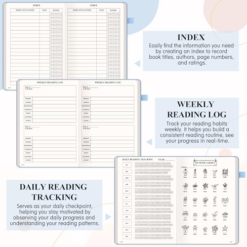 AKONEGE Reading Journal for Book Tracking - PU Leather Book Journal Reading Log with 80 Reviews for Readers, Accessories with Sticky Tabs, Pen Holder, Ribbon Bookmarks, 5.6" x 8.3", Light Blue - color: Light Blue