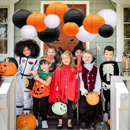 Orange Black White Paper Lanterns Decorative 12pcs Halloween Hanging Decorations for Graduation Thanksgiving Birthday Party Decorations - color: black,orange,white