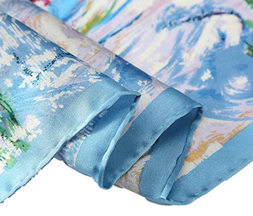 JWSilk Long Charmeuse Silk Scarf Classic Art Print - color: Water Lilies By Monet