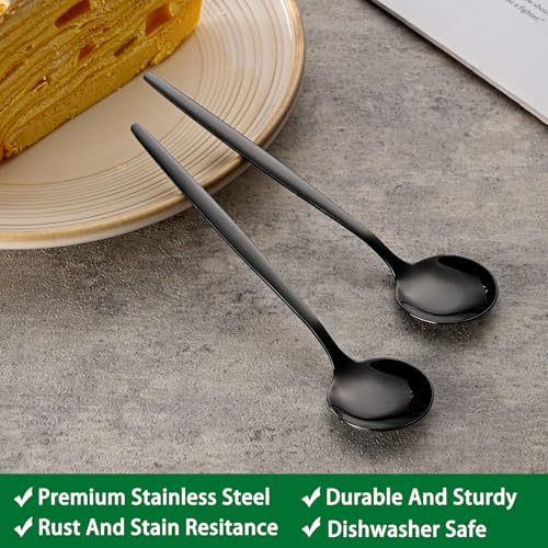 5.1 Inch Coffee & Tea Spoons,6-Piece Black Stainless Steel Dessert Spoons For Cafe,Black Espresso Spoon,Cute Small Demitasse Spoon - color: Black