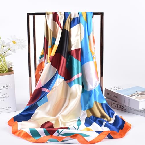 35 Inches Silk Head Scarf-Satin Hair Scarves Silk Bandana Scarf Headscarf for Women's Fashion Scarves - color: Colorful Sunflowers - Orange
