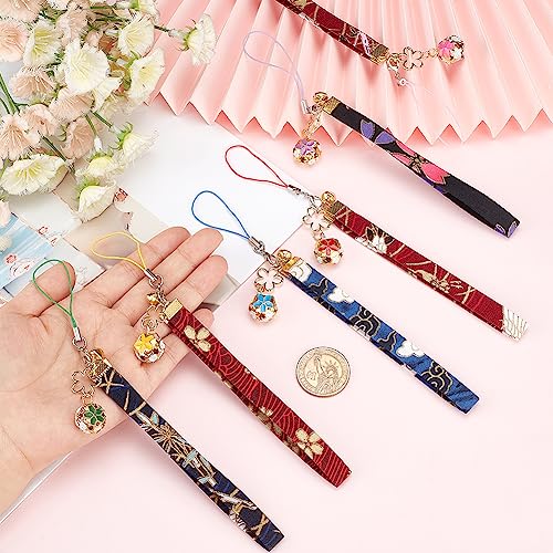 OLYCRAFT 12 Pcs 6-Color Sakura Keychain Pendants Japanese Enamel Flower Keychains Bell Buckle Keyring with Flower Maneki Neko Key Ring Charms for Hanbag Backpack Phone Funny Gifts 7.4 Inch