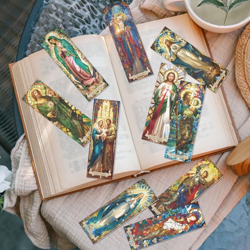 Wxiben 20 Pcs Stained Glass Catholic Transparent Bookmarks PVC Book Mark - style: Stained Glass Catholic