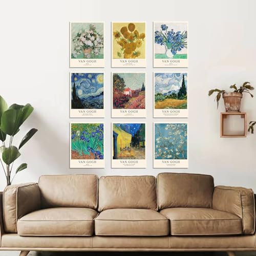 uniro Van Gogh Wall Art Prints: Vintage Van Gogh Sunflowers Starry Night Retro Famous Artist Paintings Museum Gallery Exhibition Poster for Living Room, Bedroom, Dorm, Office, Unframed 8x10 inches - color: Van 01