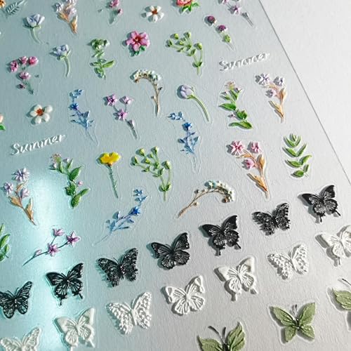 Flower Nail Stickers for Nail Art Decals Charms with Tweezers - color: Sunbeam Verse