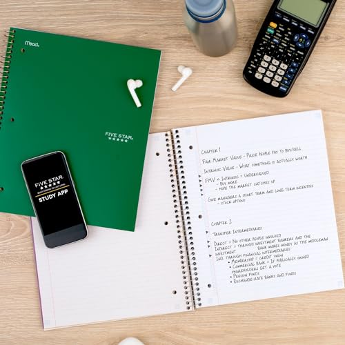 Five Star Spiral Notebook + Study App, 5 Subject, College Ruled Paper, 8-1/2" x 11", 200 Sheets, Fights Ink Bleed, Water Resistant Cover, Forest Green (72079) (Pack of 6) - color: Green, size: 1 Count (Pack of 6)