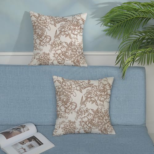 Chinoiserie Floral Pillow Covers 18x18 Pack of 2 Vintage Brown Flower Birds Throw Pillow Cover Outdoor Decor Spring Summer Floral Pillowcase Farmhouse Decorative Cushion Case for Home Couch - color: Brown-floral Bird 1, size: 18" x 18" (Pack of 2)